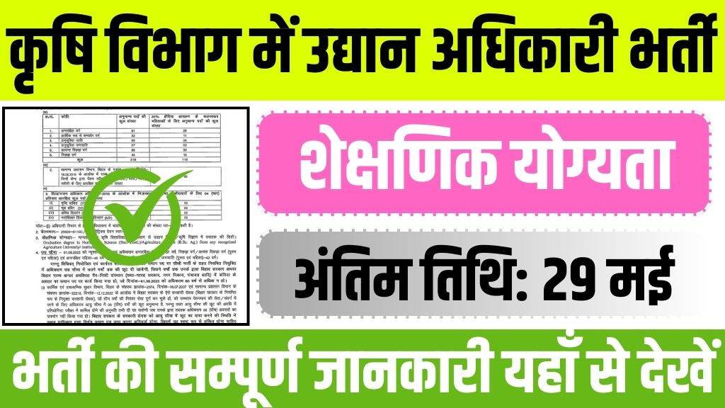 Krishi Vibhag Vacancy: कृषि विभाग में उद्यान अधिकारी के 318 पदों पर भर्ती का नोटिफिकेशन जारी