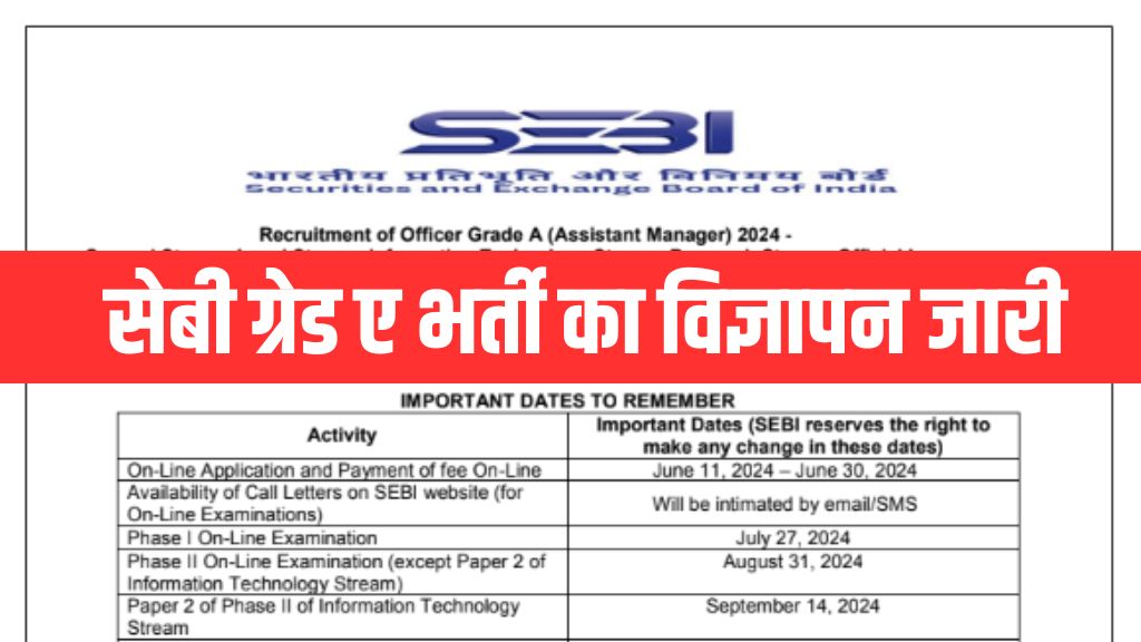 SEBI Vacancy: भारतीय प्रतिभूति और विनिमय बोर्ड सेबी ग्रेड ए भर्ती का नोटिफिकेशन जारी