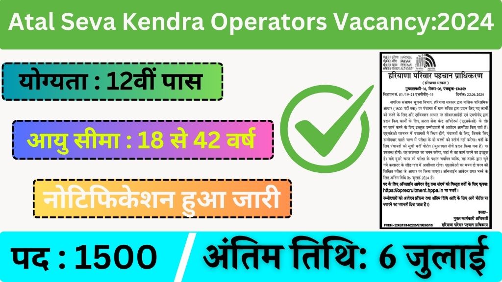 Atal Seva Kendra Operators Vacancy: अटल सेवा केंद्र ऑपरेटर भर्ती का 1500 पदों पर नोटिफिकेशन जारी