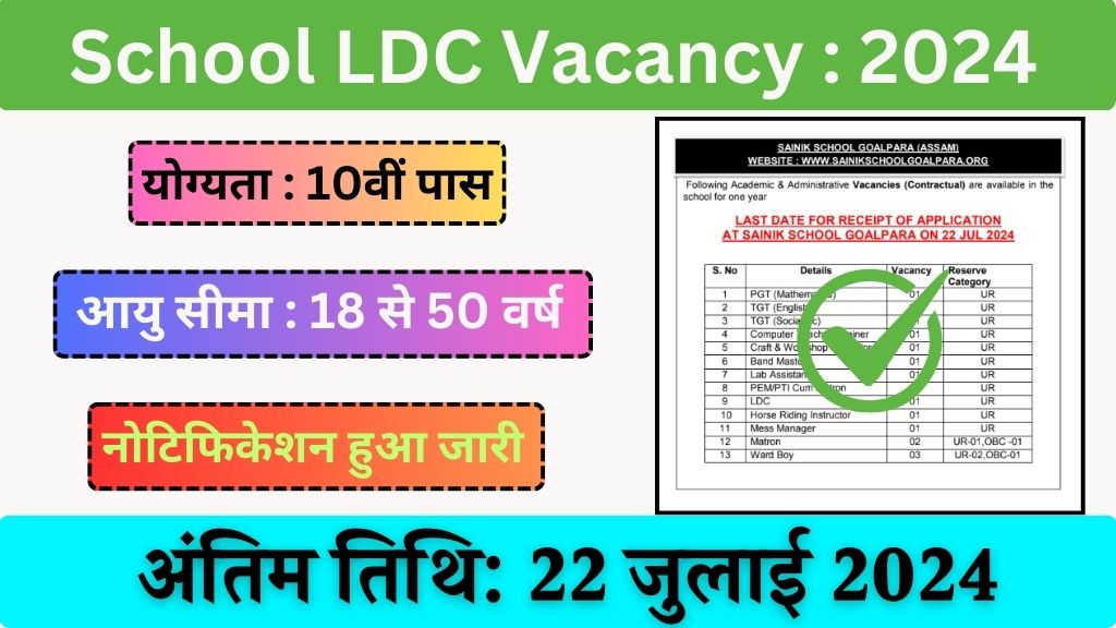 School LDC Vacancy: स्कूल में एलडीसी के पदों पर भर्ती का 10वी पास के लिए नोटिफिकेशन जारी