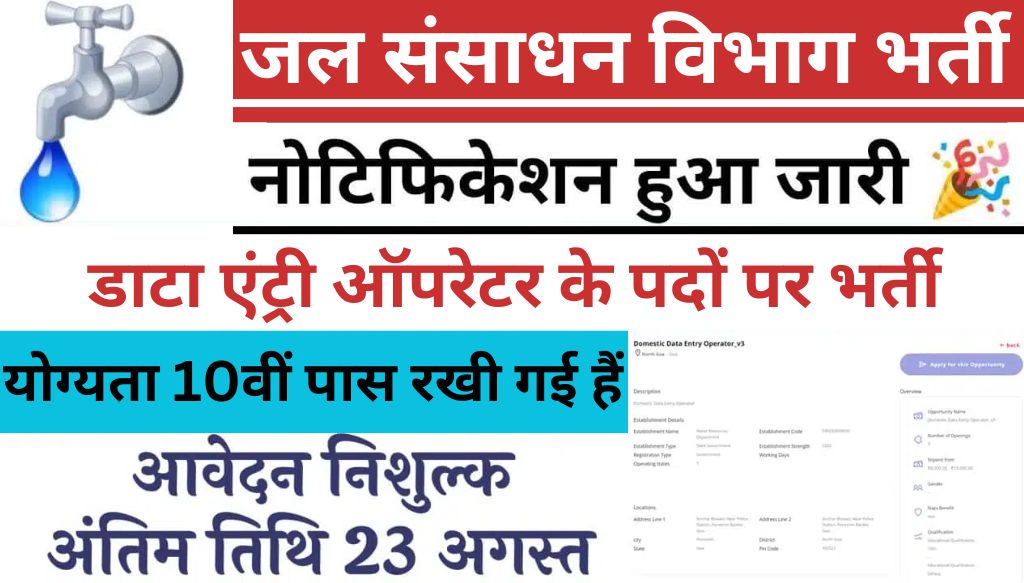 Water Resources Department Recruitment: जल संसाधन विभाग में डाटा एंट्री ऑपरेटर के पदों पर भर्ती का नोटिफिकेशन जारी