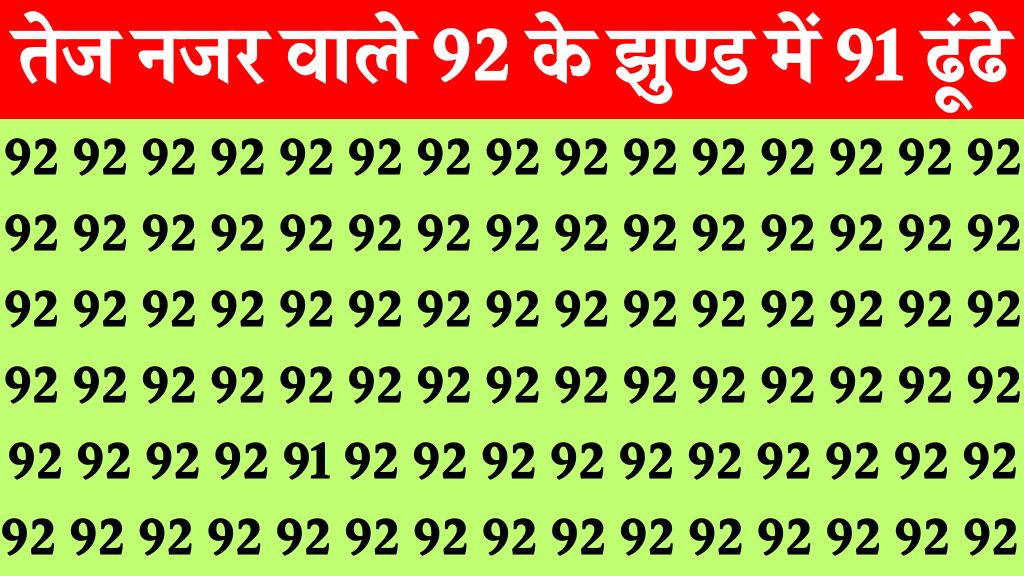 Brain Test Image: बाज जैसी तेज नजर वाले सिर्फ 6 सेकंड में 92 की भीड़ 91 नंबर ढूंढे, बड़े बड़े सुरमा हुए फ़ैल