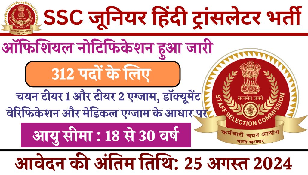 SSC Junior Hindi Translator Vacancy: एसएससी जूनियर हिंदी ट्रांसलेटर भर्ती का नोटिफिकेशन जारी