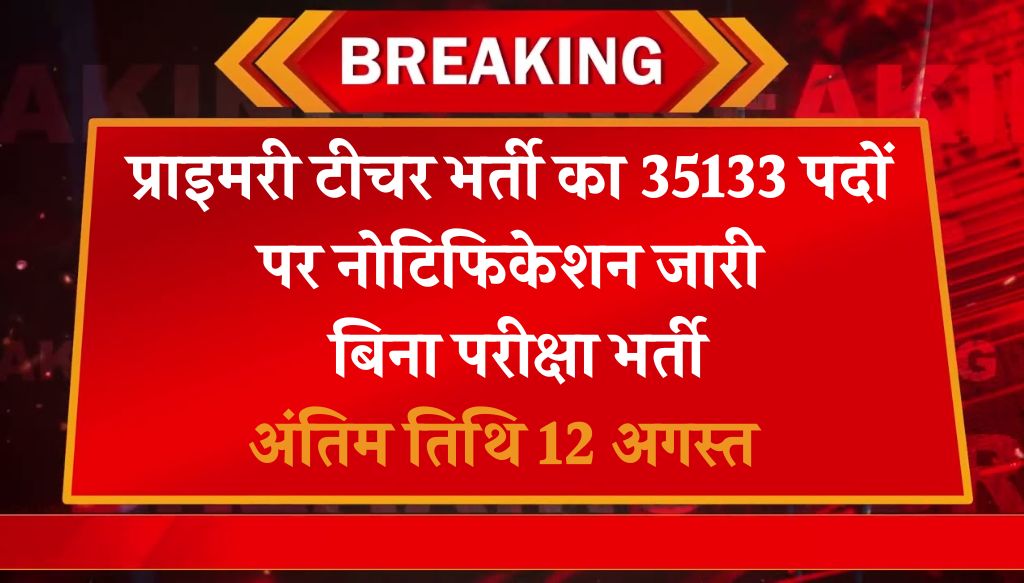 Primary Teacher Vacancy: प्राइमरी टीचर भर्ती का 35133 पदों पर नोटिफिकेशन जारी, बिना परीक्षा भर्ती